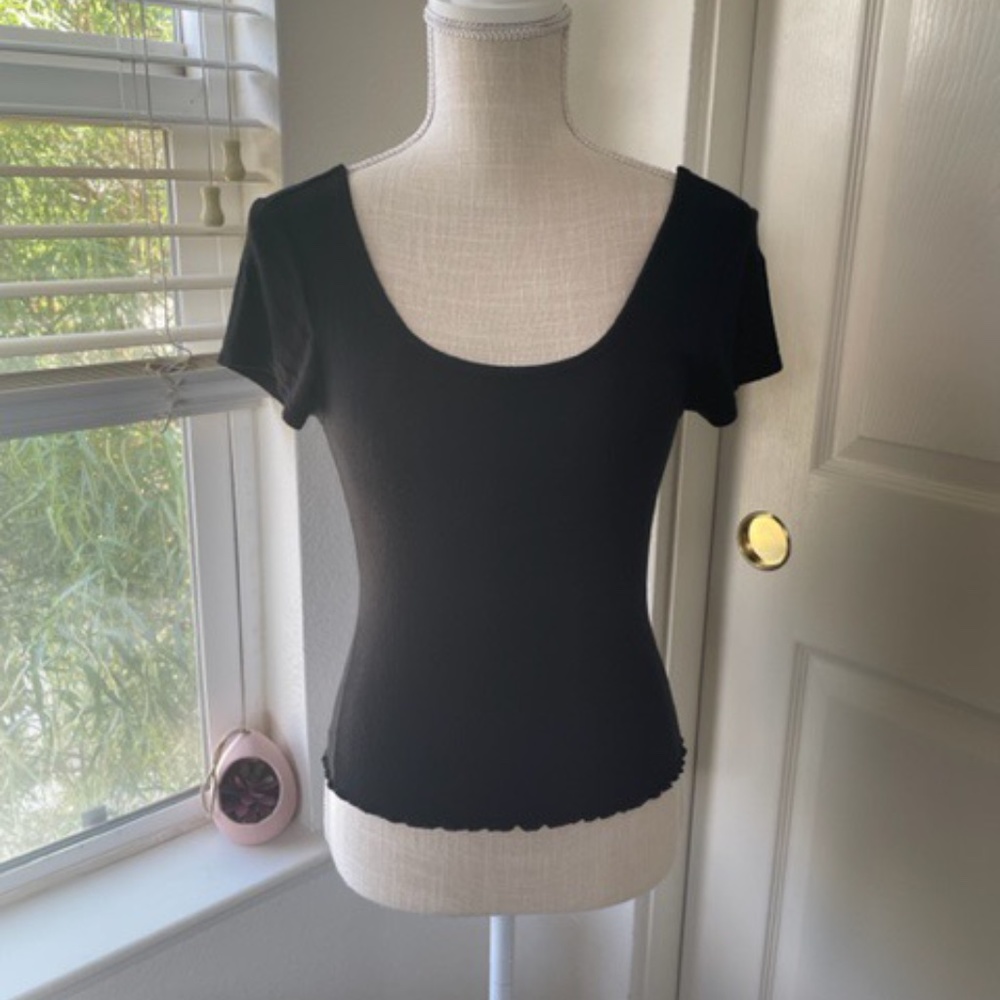 Mossimo Supply Co. | Black Ribbed Scoop Neck & Back Short Sleeve Top, Size XS